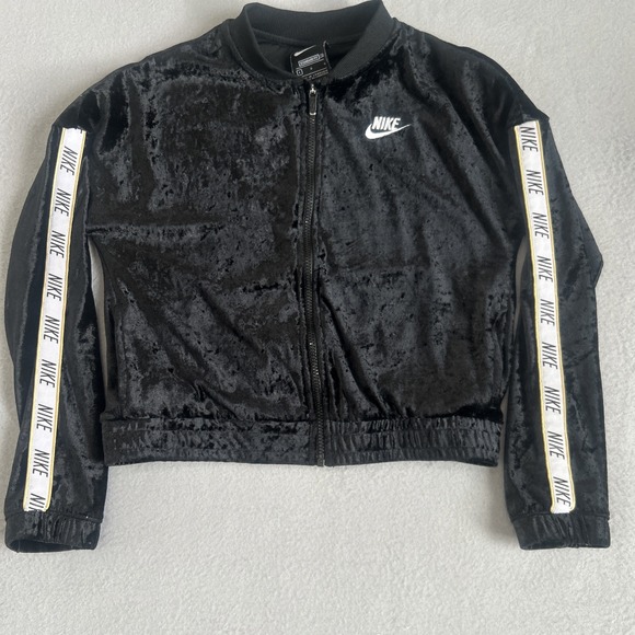 Vintage Nike Tracksuit Girls Large Black Velour Zip Up Track Set Logo Y2K - Picture 2 of 12